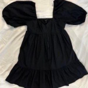 Black Banana Republic Baby Doll Sweetheart Dress Size Large Puff Sleeves